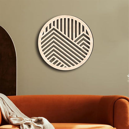 Geometric Wood Wall Art Decor, Modern Vintage Mountain Wall Sculptures Hanging Abstract Panels Decor, 3D Round Hollow Wooden Craft Art Boho Wall Decoration, for Home Office Living Room Bedroom (Beige)