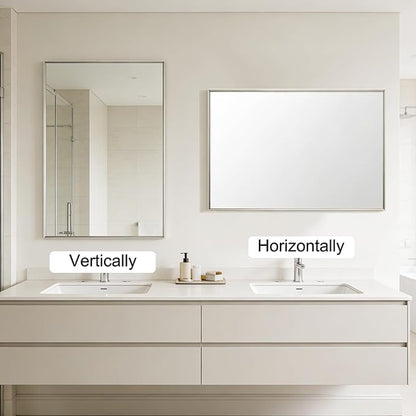 Bathroom Mirror for Wall, 20x30 Inch Metal Framed Mirror, Brushed Nickel Rectangle Mirror, Bathroom Vanity Mirror Farmhouse, Tempered Glass, Anti-Rust, Hangs Horizontally or Vertically