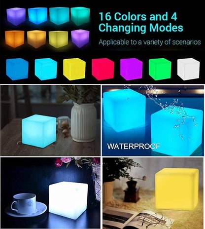 Cube Shape Color LED Mood Lamp, Rechargeable Dimmable Night Light with Remote Control 16 Dimmable Colors 4 Effects for Kids and Adults,Ambient Decorative Party Lighting (Cubic 10 * 10cm)