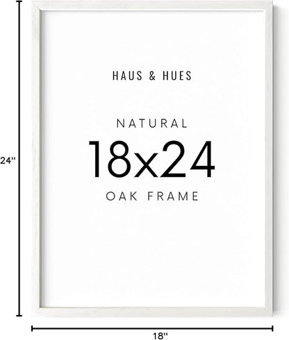 HAUS AND HUES White Oak Wood 18x24 Picture Frame - Oak Poster Frame, Wall Mount for Artwork (White Oak Frame)