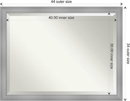 Amanti Art Silver Bathroom Mirror for Over Sink, 34x44 Flair Polished Nickel Rectangle Vanity Mirror, X-Large Casual Frame, Hangs Horizonally and Vertically, Bathroom Wall Decor, Beveled Edge
