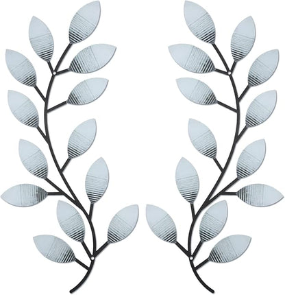 Zhengmy 2 Pieces Metal Tree Leaf Wall Decor Vine Olive Branch Leaf Wall Art Living Room, Hallway Wall Decor Outdoor Decoration(Retro White)