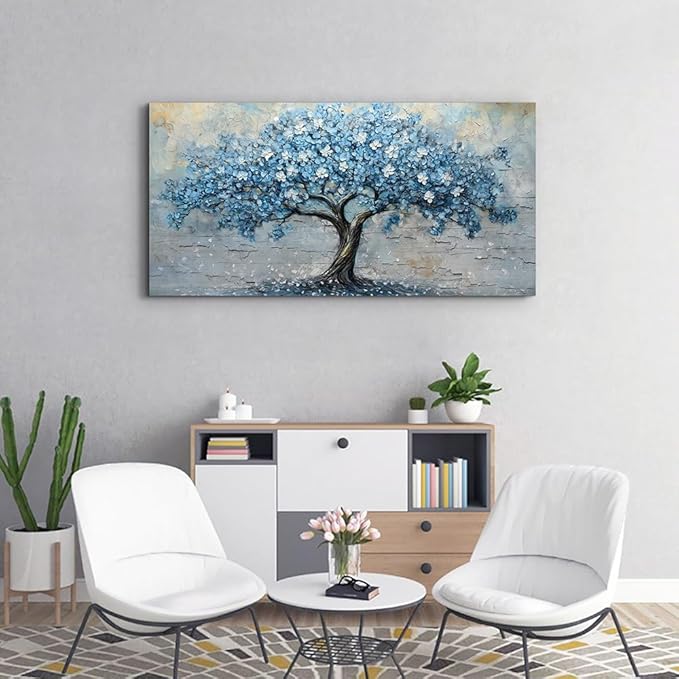 Wapluam Canvas Wall Art For Living Room Farmhouse Wall Decor Art For Bedroom Office Modern Decorations Tree Wall Paintings Blue Abstract Pictures Vintage Artwork Home Decor Posters 40"X20"