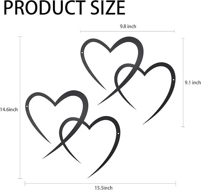 OYEFLY Infinity Heart Metal Wall Decor,Infinity Heart Wall Decor for Room Living,Wedding Decor (Black, style3 11.4 x 10.7in)