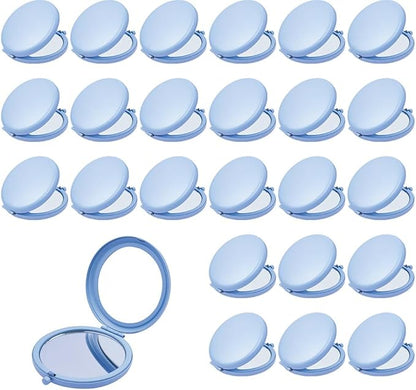 Compact Mirror for Purse, Metal Round Shell, Double-Sided 1X/12X Magnifying, Portable Travel Small Makeup Mirror, Mini Pocket Mirror, Baby Blue, 24 Pack