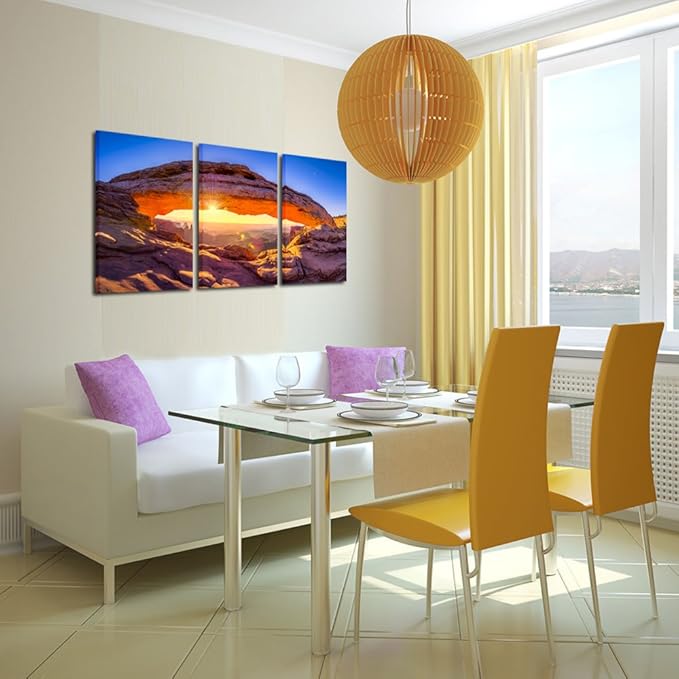 KREATIVE ARTS - Sunrise At Mesa Arch In Canyonlands National Park Near Moab Utah USA Canvas Photography Print 3 Panel Art Frameless Canvas Print Wall Art Ready to Hang
