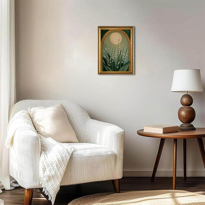 WZGZXU Vintage Gold Framed Wall Art Nouveau Botanical Wall Decor Lily Of The Valley Canvas Art Boho Pictures Floral And Moon Painting Moody Flowers Prints For Living Room Bedroom Bathroom
