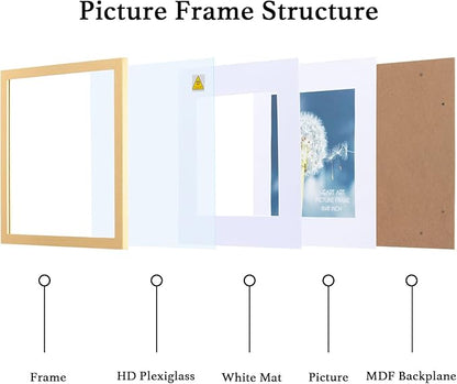 HEART ART 8x8 Gold Picture Frame Set of 9, Display Pictures 4x4 with Mat or 8 x 8 without Mat, Multi Collage Gallery Square Gold Photo Frames for Wall
