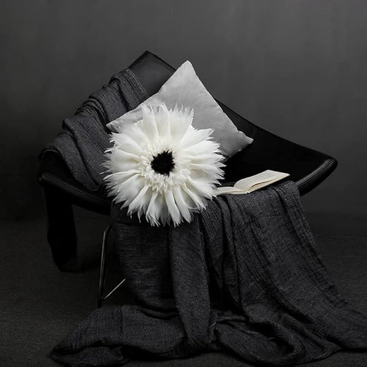 3D Flower Round Throw Pillows Cute Decorative Daisy Sunflower Accent Pillow Modern Farmhouse Elegant Cushion for Bed Couch Chair Car Bedroom Living Room Home Decor Gift 12 Inch White