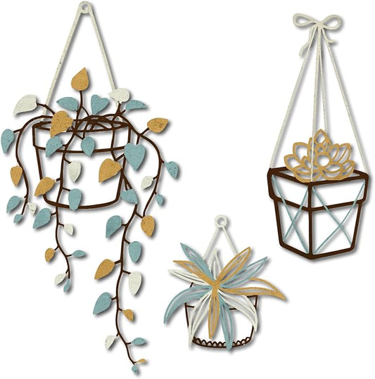 Vineland Metal Wall Art for Bathroom, Set of 3 Botanical Plant Designs, Minimalist Modern Boho Hanging for Home Outdoor Decor (Blue)