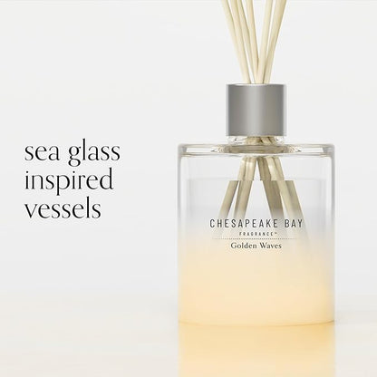 Chesapeake Bay, Reed Diffuser, 5.7oz, Golden Waves Scent, Mood Evoking, Sea Glass-Inspired Jar, Room Filling Fragrance Made with Essential Oils, Coastal Fragrance for Home Décor or Gifting