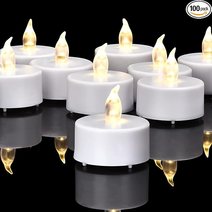 Flameless Tea Lights Candles, LED Battery Operated Electric Votive Fake Candles Realistic Flickering and 200+ Hours Long Lasting Bright for Celebrations Festivals (100 Pack, White)