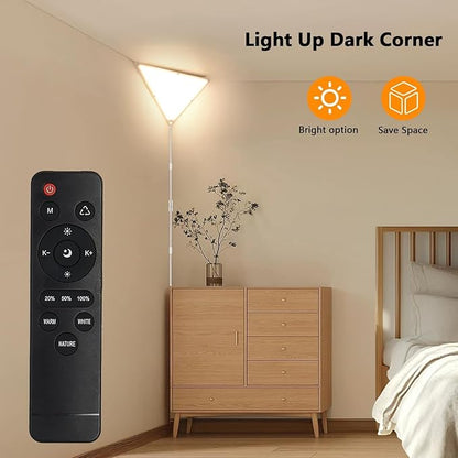 Upgraded Corner Light with Remote, 24W 2200LM LED Corner Lights for Living Room, 3000K/4000K/6000K Plug in Ceiling Lights with Switch, Stepless Dimmable LED Lamp for Bedroom, Triangle Shape(1 Pack)