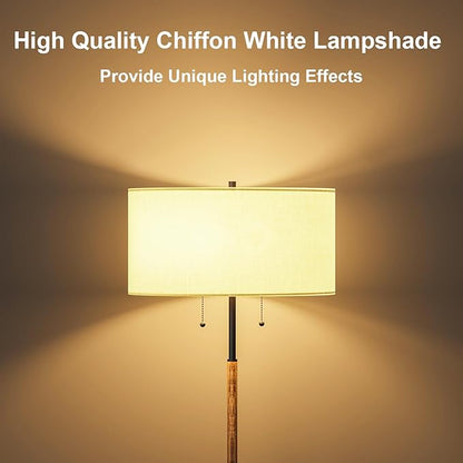 Karjoefar 2-Light Floor Lamp, Mid Century Floor Lamp with White Fabric Shade, Standing Lamp Tall Lamp for Living Room Bedroom, 3 Color Temperatures 9W Bulb Include