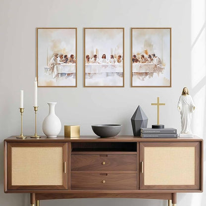 KAIRNE Jesus Last Supper Framed Canvas Wall Art Set, Christian Twelve Apostle Wall Decor, Bible Renaissance wall Painting, Religious Picture Art Print for Living Room, Bedroom, Church-16 x24 x3