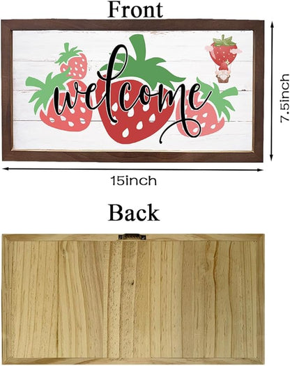 Strawberry Welcome Decoration, Rustic Hanging Wood Signs, Kitchen Wall Art, Farmhouse Home Garden Yard Decor, Wooden Framed Wall Decors, Welcome to Our Patch Sign 15×7.5×0.3 inches