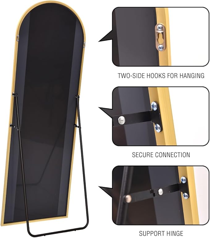 DYNWELL Arched Full Length Mirror, Floor Mirror with Stand, 41"x81" Large Mirror, Wall Mirror Full Length, Gold Floor Length Mirror, Body Floor Mirror, Wall Mounted Mirror for Bedroom, Gold