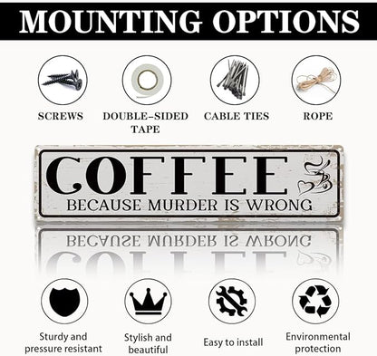 Funny Coffee Signs, Coffee Because Murder is Wrong Sign, Vintage Wall Decorations for Home Bar/Basement/Garage/Man Cave, Coffees Station Decors, Decorative Metal Wall Signs 15.8x4 Inches