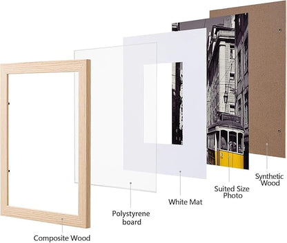 eletecpro 8x10 Picture Frames Set of 10, Picture Frame Collage Wall Decor Display 5x7 Photo with Mat or 8x10 without Mat, Home Decor Gallery Frame for Table Top or Wall Mounting, Natural