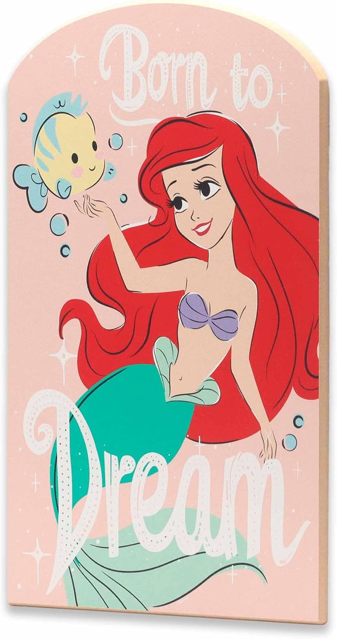 Open Road Brands Disney The Little Mermaid Born to Dream Wood Wall Decor- Beautiful Ariel Wall Art for Kids' Bedroom or Nursery