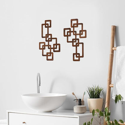 CroBlissful 2 Pcs Wooden Mid Century Modern Wall Decor 3D Mid Century Modern Elegance Wall Accents Vintage Abstract Geometric Panels Art for Home Room(Classic Style,Brown)