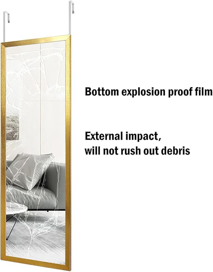 whitebeach 48" x 16" Over The Door Full Length Mirror Hanging Door Mirror Wall Mirror Hanging Dress Bedroom Gold