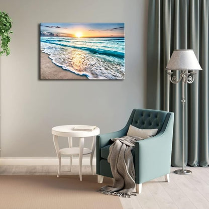 Wieco Art Sea Waves Large Canvas Prints Wall Art Ocean Beach Pictures Paintings Ready to Hang for Living Room Bedroom Home Decorations Modern Stretched and Framed Seascape Giclee Artwork
