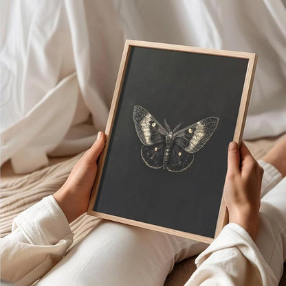 uniro Vintage Moth Wall Art Prints, Dark Gothic Insect Canvas Art Prints Painting, Antique Moody Moth Wall Art Picture for Dark Academia Wall Decor, Halloween Room Decor - (8" x 10"-UNFRAMED)