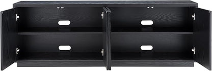 Henn&Hart Fluted TV Stand for TVs up to 75" with 2 Concealed Ribbed Storage Cabinets and Adjustable Shelves for Living Room, Family Room, or Office, Natural Black