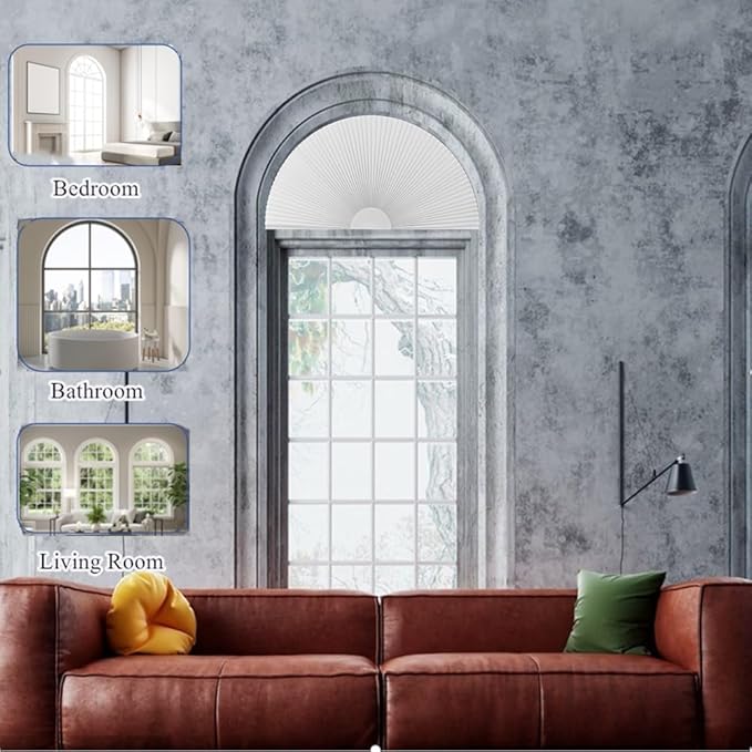Arch Window Shade Blackout Cellular Shades Half Circle Moon Window Covering No Drill Honeycomb Cordless Blinds for Indoor Window Room Darkening Easy Install Light Blocking Blinds (1, White, 72x36inch)