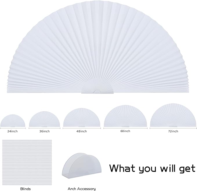 Arch Window Shade Blackout Cellular Shades Half Circle Moon Window Covering No Drill Honeycomb Cordless Blinds for Indoor Window Room Darkening Easy Install Light Blocking Blinds (1, White, 36x18inch)