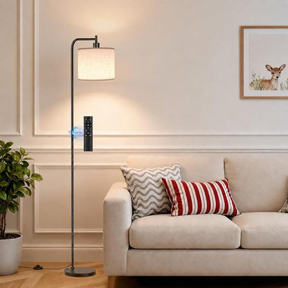 SIBRILLE Floor Lamp with Linen Shade, Dimmable Tall Standing Lamp with Remote Control & 3 Color Temperatures, Modern Corner Floor Lamps for Living Room Bedroom Office, 9W LED Bulb Included