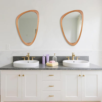 Irregular Wall Mirror Asymmetrical Bathroom Mirror, 19 x 30 Inch Wall Mounted Decorative Mirror with Wooden Frame for Living Room, Vanity, Bedroom, Entryway, Hallway