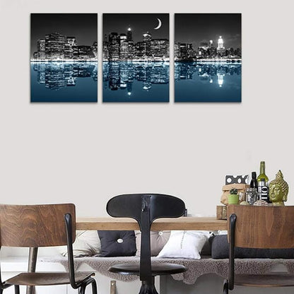 Wall Decor For Living Room Canvas Wall Art For Bedroom Black And White City Luminous Paintings Modern 3 Piece Framed Room Canvas Art Prints Ready To Hang Office Pictures For Home Decoration Artwork