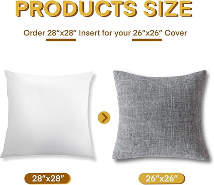 Down and Feather Euro Pillows Set of 1, Square Decorative Throw Pillows for Couch, Sofa, Chair, Bed,or Floor Cushions 28x28 (Inch, 28, 28x28)
