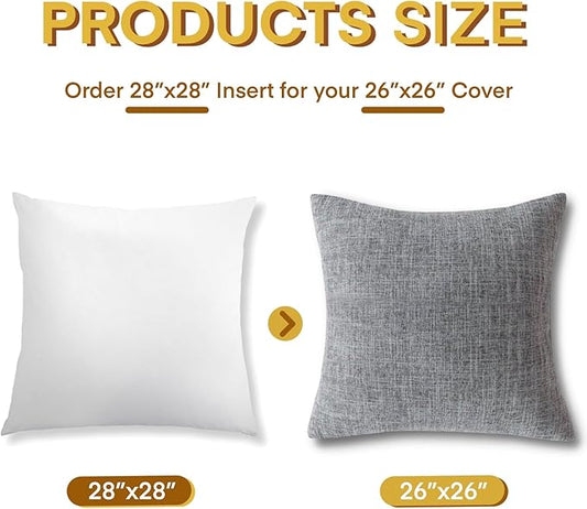Down and Feather Euro Pillows Set of 1, Square Decorative Throw Pillows for Couch, Sofa, Chair, Bed,or Floor Cushions 28x28 (Inch, 28, 28x28)