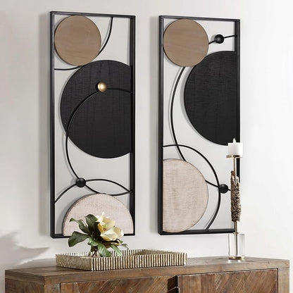 Oakrain 2 PCS Metal Wall Art - 35.4" X 14.1" Abstract Astronomy Wall Decor with Frame - Planet & Orbit Line Minimalist Wall Art Sculpture for Living Room, Office, Bedroom, Study