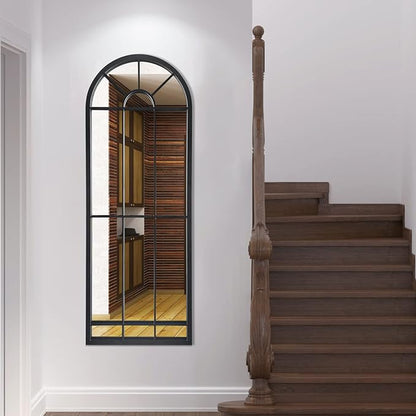 HQiJun Wall Mirror Window Decorative Mirrors Arched Farmhouse for Living Room Bedroom Entryway Bathroom Vanity (Black,47” x17” x1”)