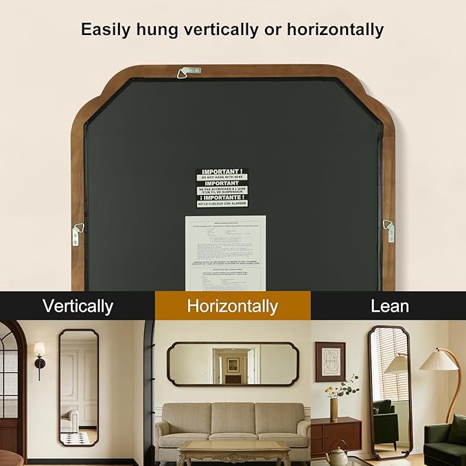 HOMECOOKIN Full Length Mirror Wall Mounted, Rustic Wooden Frame Floor Mirror, Rounded Corner Large Full Body Mirror for Bedroom,Dressing Room， Leaning or Hanging Against Wall (Walnut, 71" L x 24" W)