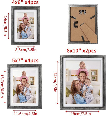 Giftgarden Antique Silver Picture Frames Assortment for Multiple Sizes Photos, Four 4x6, Four 5x7, Two 8x10, Gallery Frame Collage for Wall or Tabletop, Set of 10, Rustic Distressed Silver