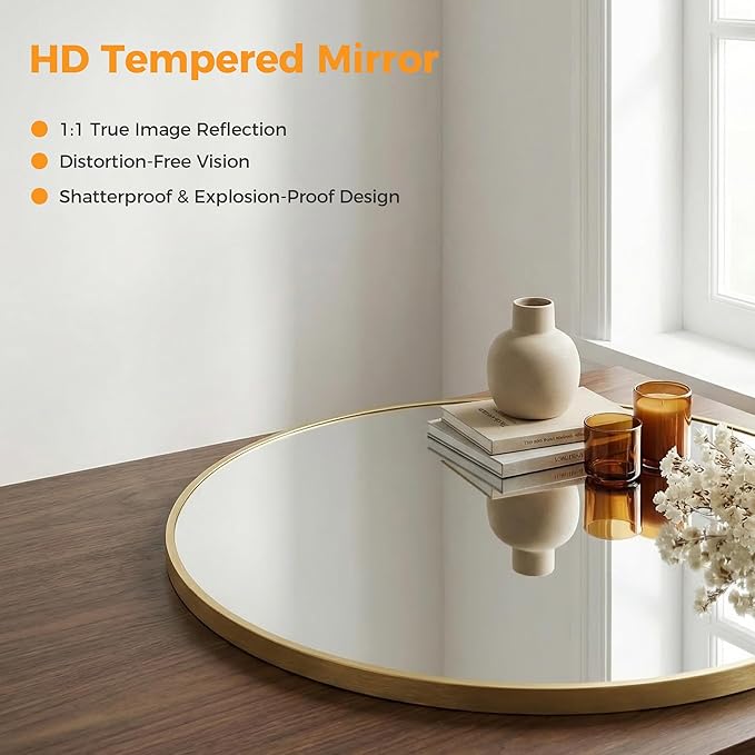 OLIXIS Bathroom Round Mirror for Over Sink, 30 Inch Wall Circle Mirror with Matte Metal Framed, Modern Wall Mount Vanity Mirror for Home Decor, Living Room, Bedroom, Gold
