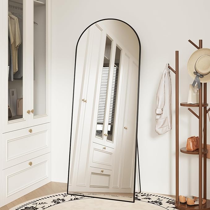 Sweetcrispy 56"x21" Arched Full Length Mirror, Full Body Mirror with Aluminum Alloy Thin Frame, Leaning or Standing, Suitable for Bedroom, Livingroom, Cloakroom, Black