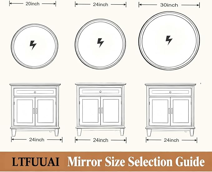 LTFUUAI 20" Round LED Bathroom Mirror with Lights, Smart Touch 3-Color Dimming Lighted Vanity Mirror wall Mounted, Anti-Fog Shatterproof with Front & Back Light, for Bathroom Vanity