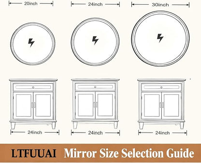 LTFUUAI 20" Round LED Bathroom Mirror with Lights, Smart Touch 3-Color Dimming Lighted Vanity Mirror wall Mounted, Anti-Fog Shatterproof with Front & Back Light, for Bathroom Vanity