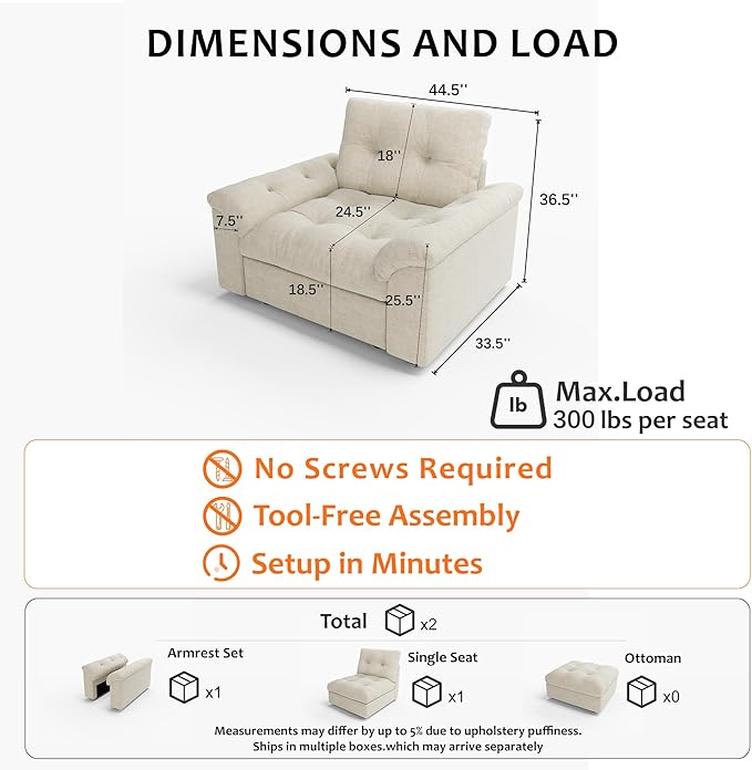 Oversized Modular Sectional Sofa with Storage, Modern Deep Seat Cloud Couch for Living Room, L-Shaped Large Sectional Couch, Single Chair, Beige