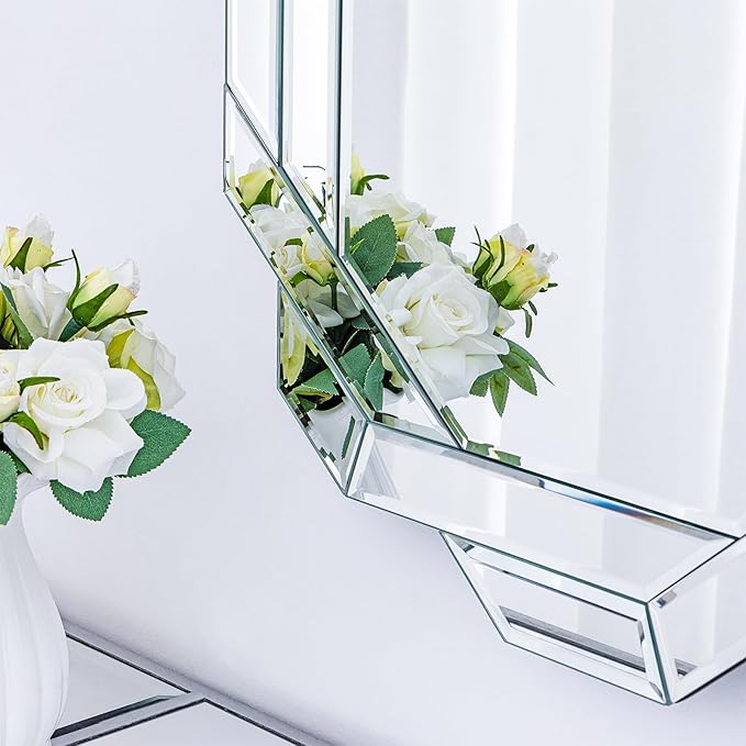 Chende 24" x 47" Large Wall Mirror for Decor, Octagonal Decorative Mirror with Beveled Edge and Glass Pieces, Large Accent Mirror for Living Room, Bedroom, Dining Room, Hallway