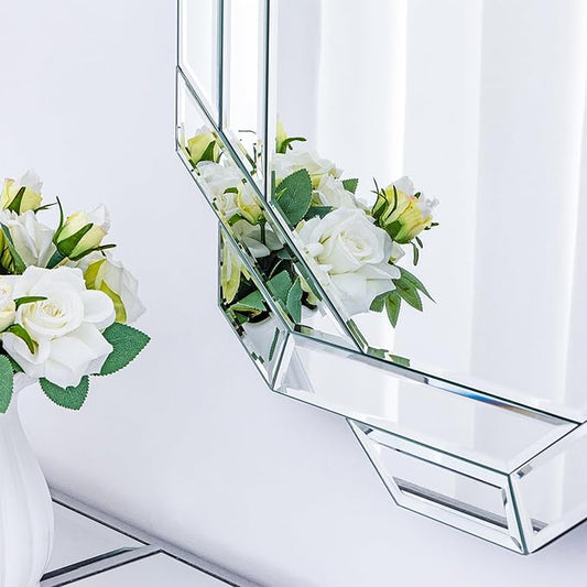Chende 24" x 47" Large Wall Mirror for Decor, Octagonal Decorative Mirror with Beveled Edge and Glass Pieces, Large Accent Mirror for Living Room, Bedroom, Dining Room, Hallway