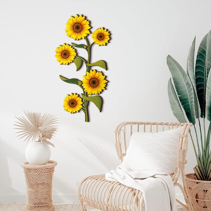 Ferraycle Wooden Sunflower Wall Decor Hanging Sunflower Outdoor Decor Rustic Flower Wall Art Yellow Large Farmhouse Signs for Indoor Bathroom Porch Patio Bedroom Accessories (Flower,Wood)