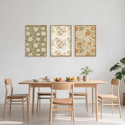 Vintage Pastoral Floral Framed Canvas Wall Art Set, Boho Colorful Flower Wall Decor, Peony Wildflower Wall Painting, Retro Botanical Art Prints for Living Room, Bedroom, Office - 24"X36"X3