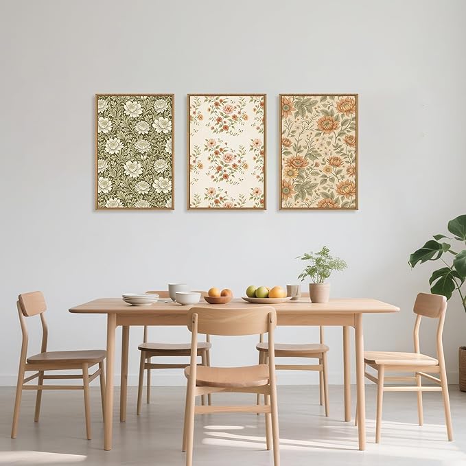 Celestdeco Vintage Pastoral Floral Framed Canvas Wall Art Set, Boho Colorful Flower Wall Decor, Peony Wildflower Wall Painting, Retro Botanical Art Prints for Living Room, Bedroom, Office-16 X24 X3